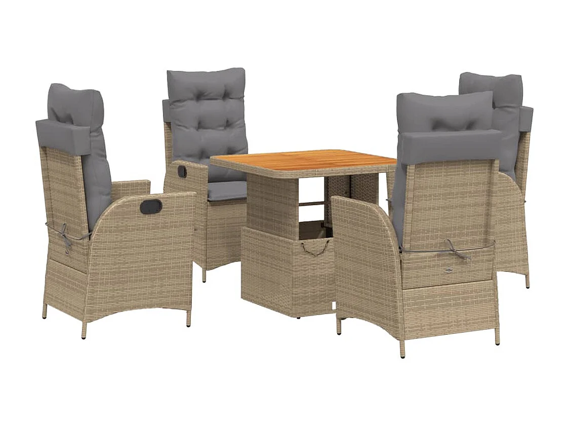 Arde  Ensemble à manger de jardin avec coussins 5pcs Beige poly rotin