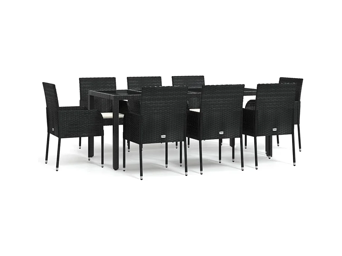 Cotati  Set de comedor de jardín 9 pzas y cojines ratán sintético negro