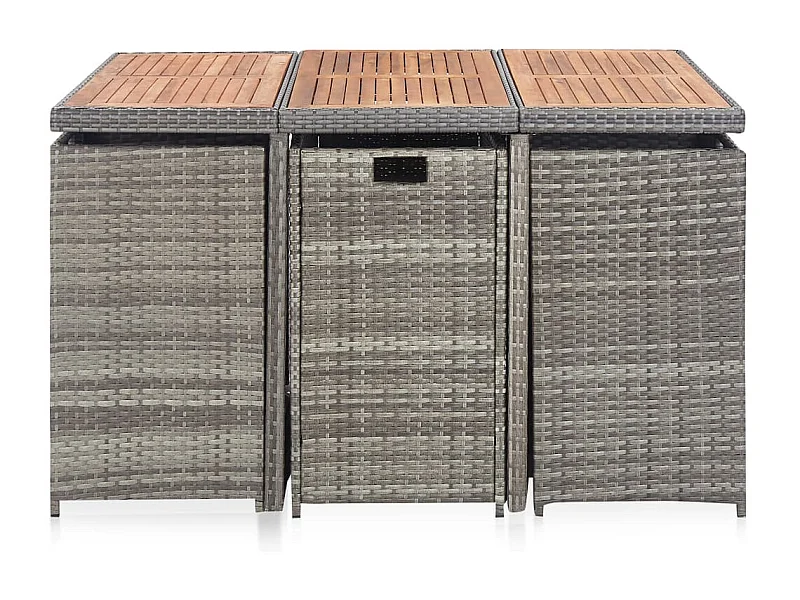 Kyllar  Set de comedor de jardín 11 pzas y cojines ratán sintético gris