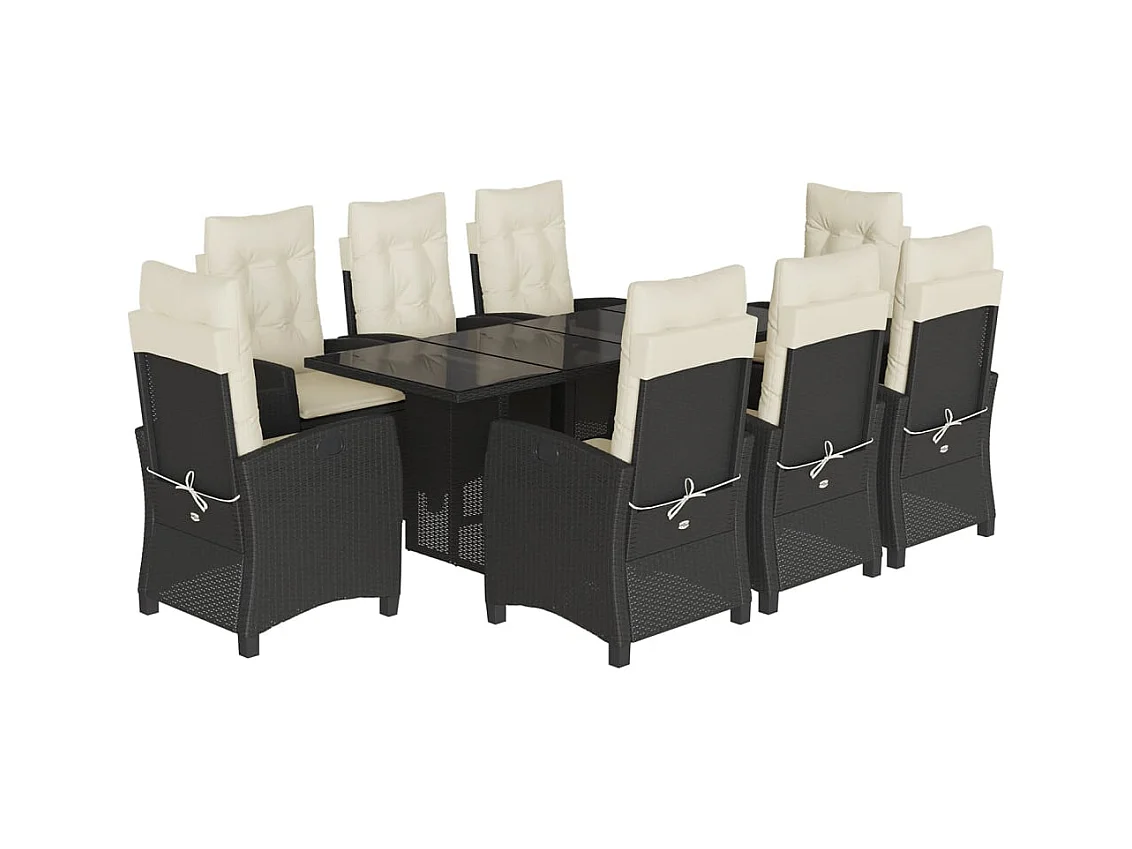 Bryndra  Ensemble à manger de jardin 9pcs coussins noir résine tressée