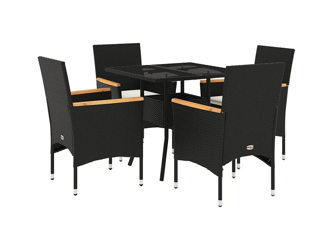 Motta Sant'Anastasia  5-delige Tuinset met kussens poly rattan en glas zwart