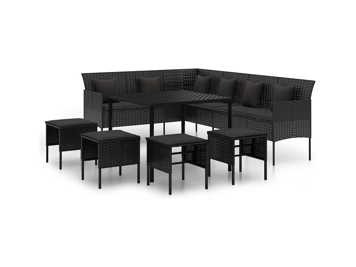 Paul-Lucien-Marie  Set comedor de jardín 6 pzas con cojines ratán sintético negro