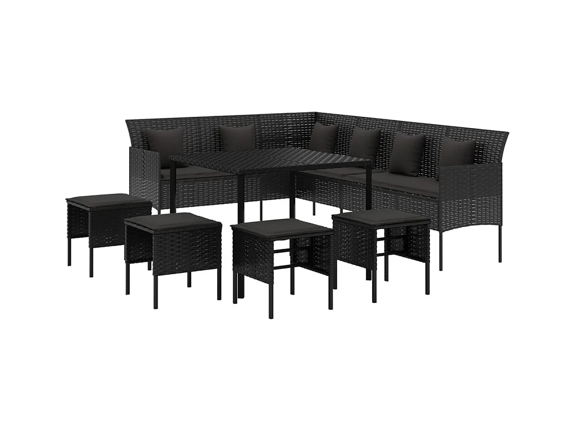 Paul-Lucien-Marie  Set comedor de jardín 6 pzas con cojines ratán sintético negro