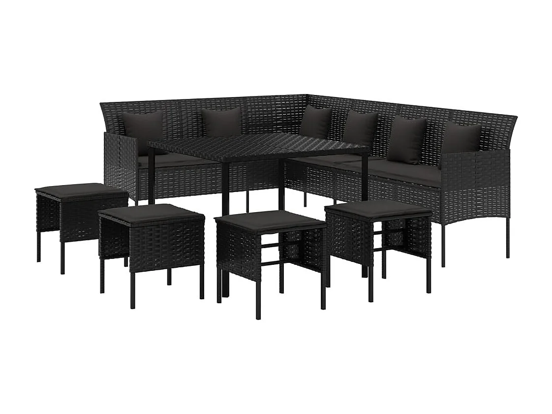 Paul-Lucien-Marie  Set comedor de jardín 6 pzas con cojines ratán sintético negro