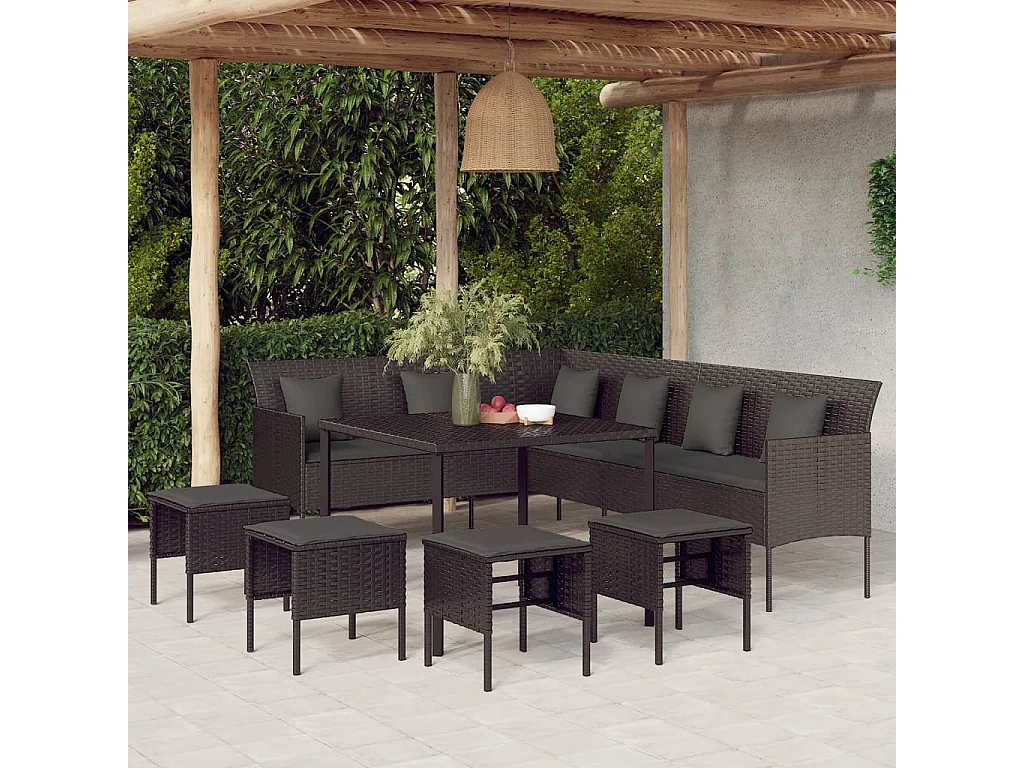 Paul-Lucien-Marie  Set comedor de jardín 6 pzas con cojines ratán sintético negro