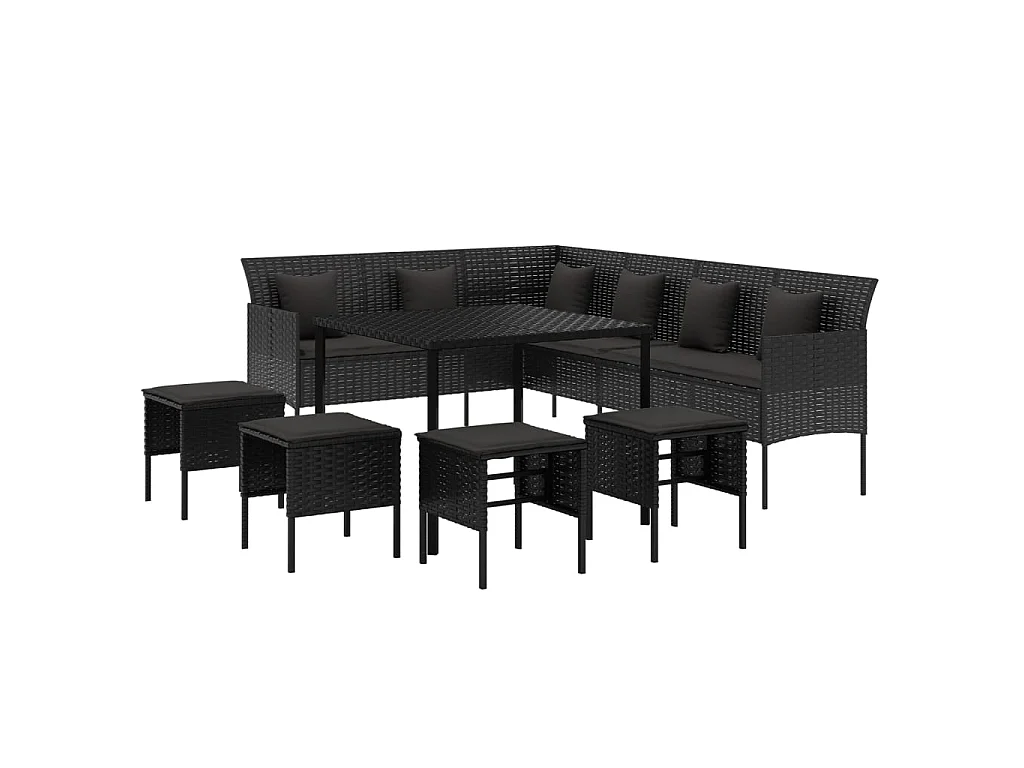 Paul-Lucien-Marie  Set comedor de jardín 6 pzas con cojines ratán sintético negro