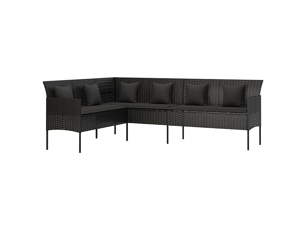 Paul-Lucien-Marie  Set comedor de jardín 6 pzas con cojines ratán sintético negro