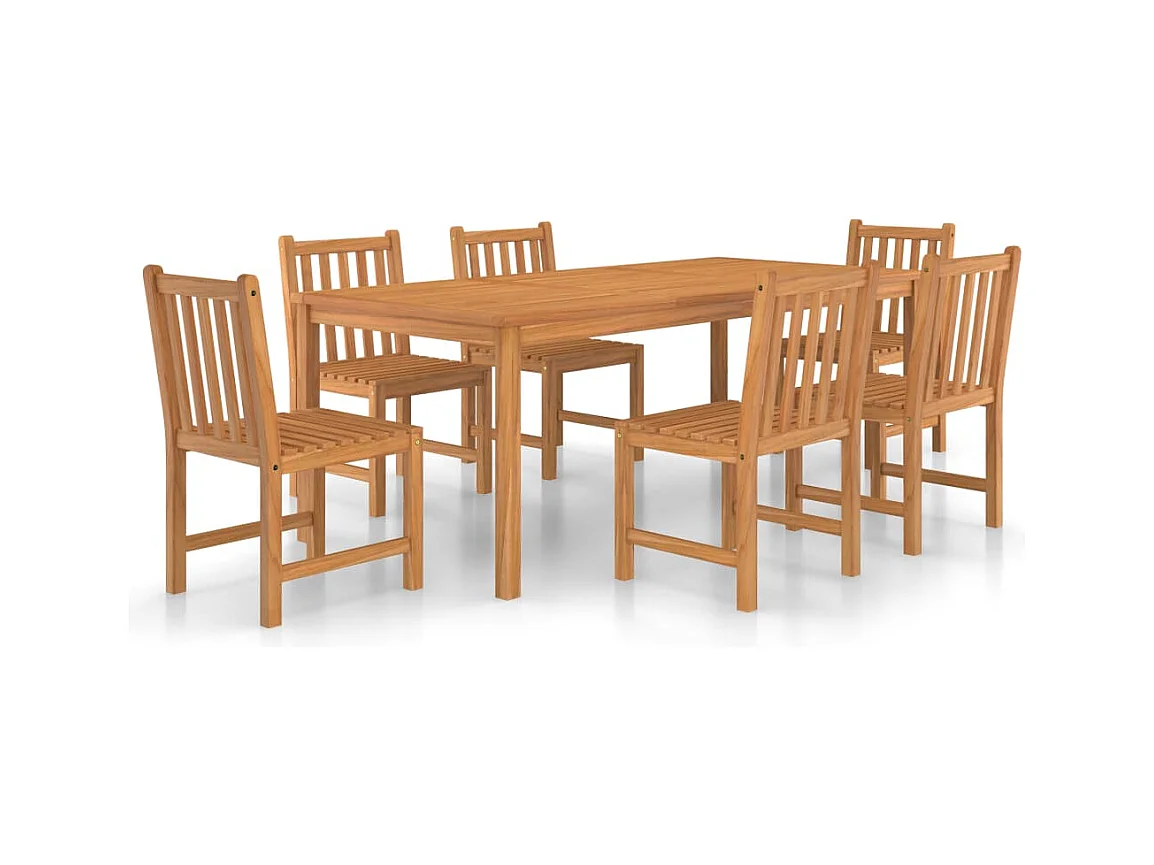Kemale  Conjunto de comedor de jardín de 7 piezas, 200 x 100 cm, madera maciza de teca
