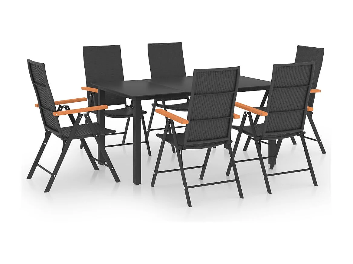 Volny  Ensemble à manger de jardin 7 pcs noir et marron