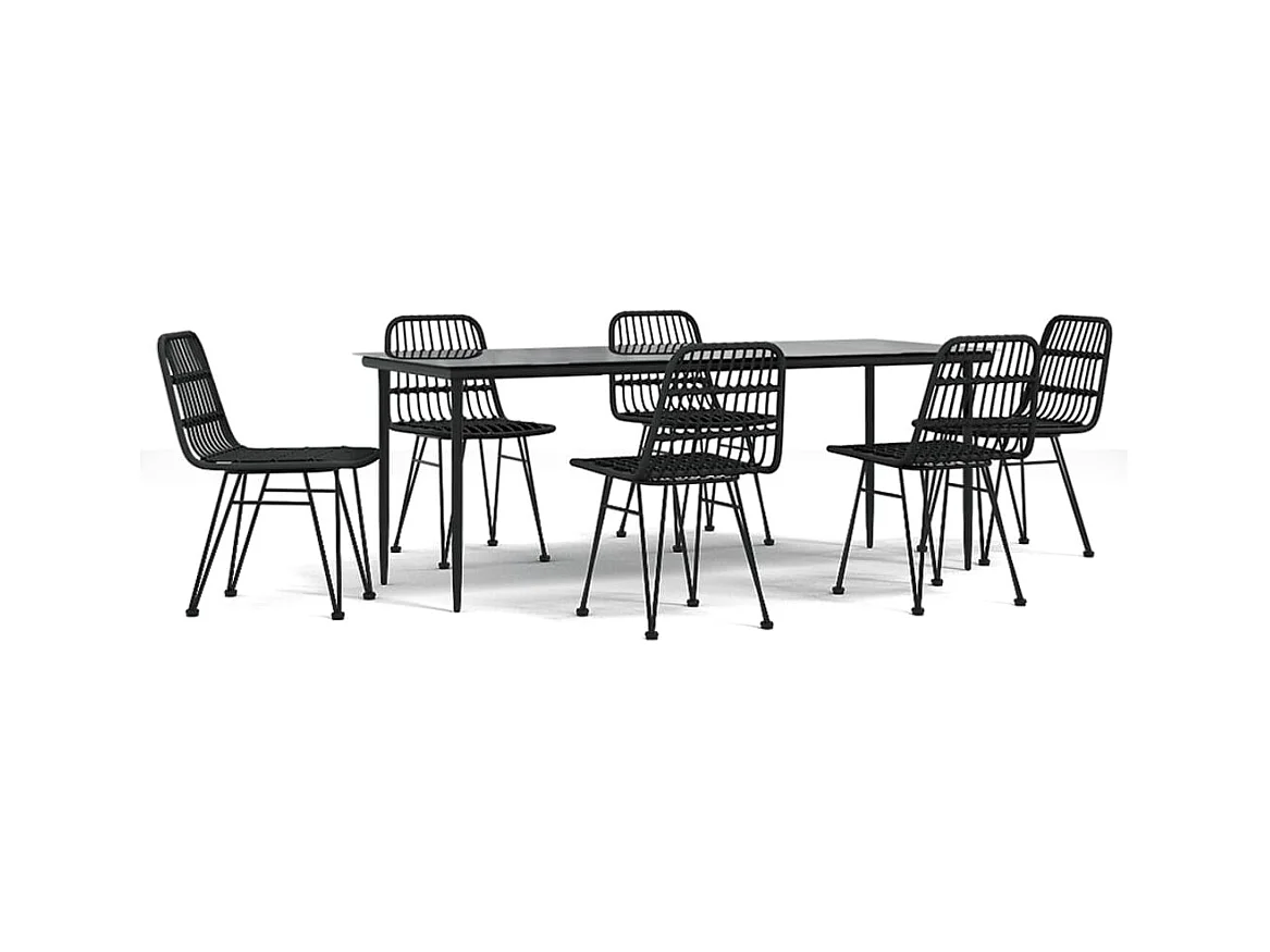 Eden Prairie  Ensemble à manger de jardin 7 pcs Noir Résine tressée