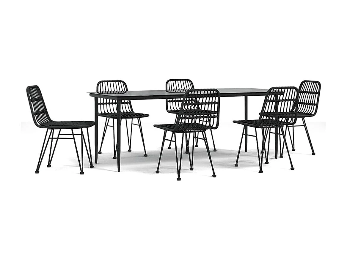 Eden Prairie  Ensemble à manger de jardin 7 pcs Noir Résine tressée