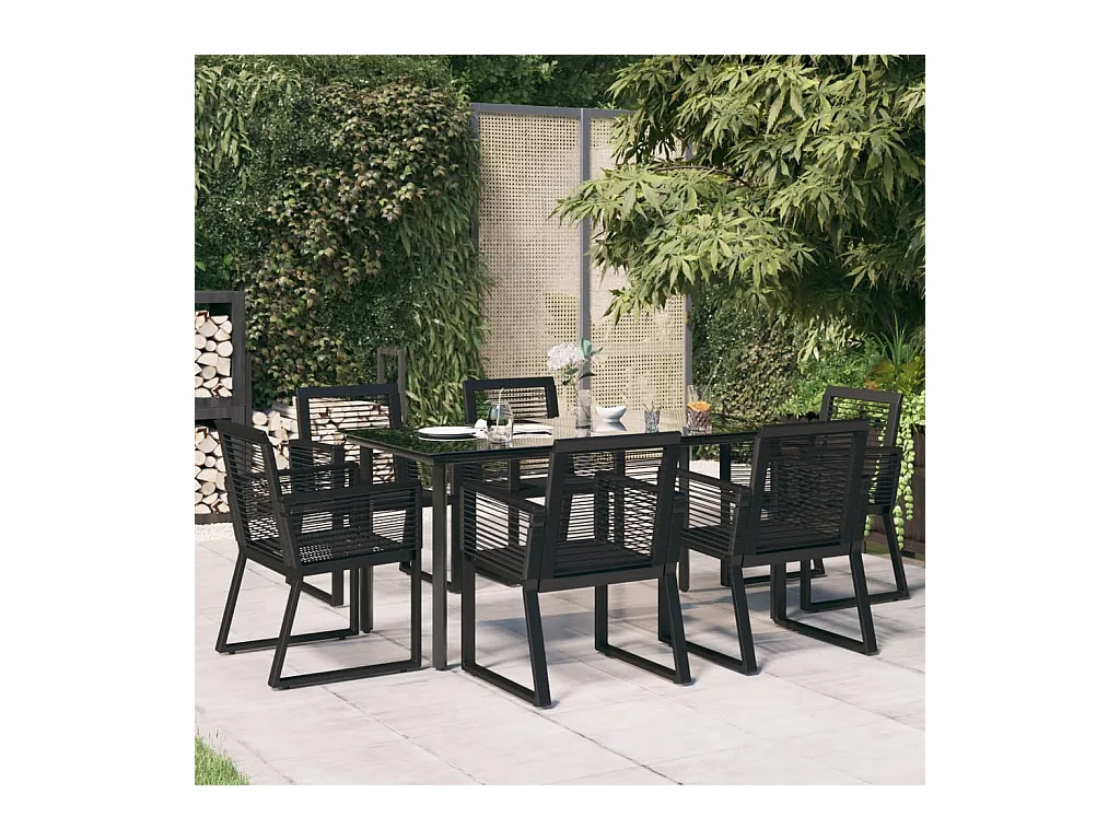 Wendell  Ensemble à manger de jardin 7 pcs Noir Rotin PVC