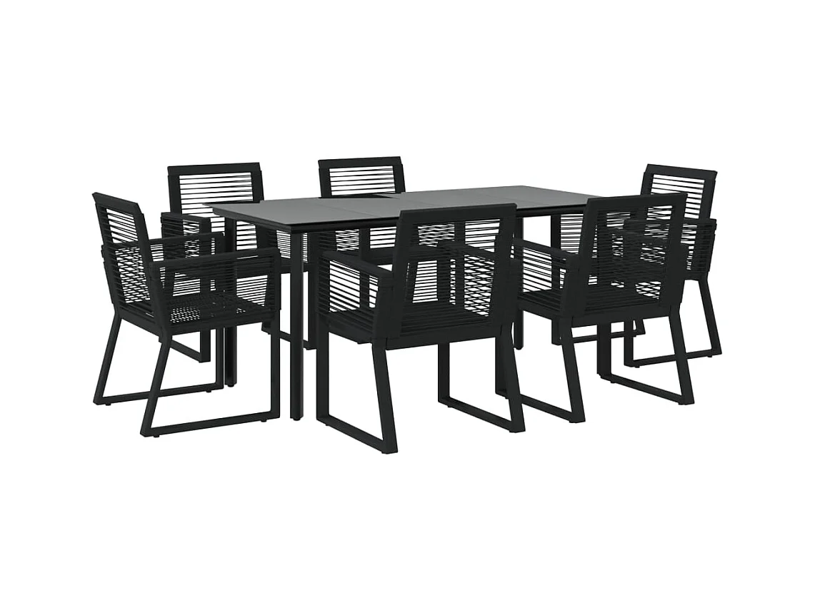 Wendell  Ensemble à manger de jardin 7 pcs Noir Rotin PVC