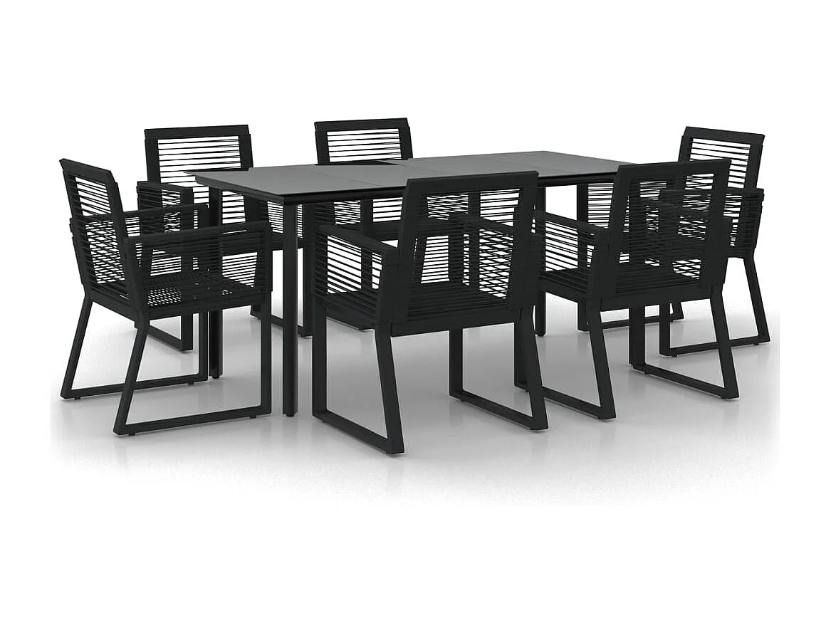 Wendell  Ensemble à manger de jardin 7 pcs Noir Rotin PVC