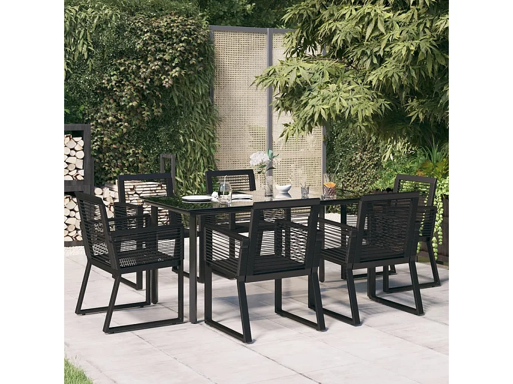Wendell  Ensemble à manger de jardin 7 pcs Noir Rotin PVC