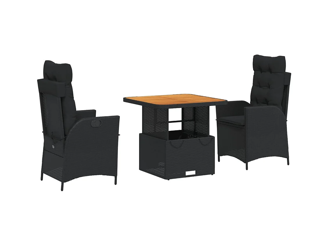 Sandviken  Set comedor de jardín 3 pzas con cojines ratán sintético negro