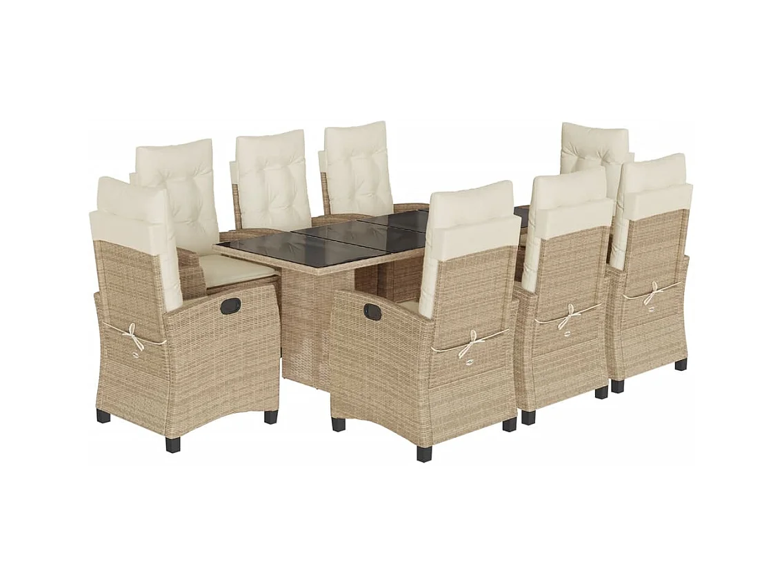 Bryndra  Ensemble à manger de jardin et coussins 9 pcs beige Poly rotin