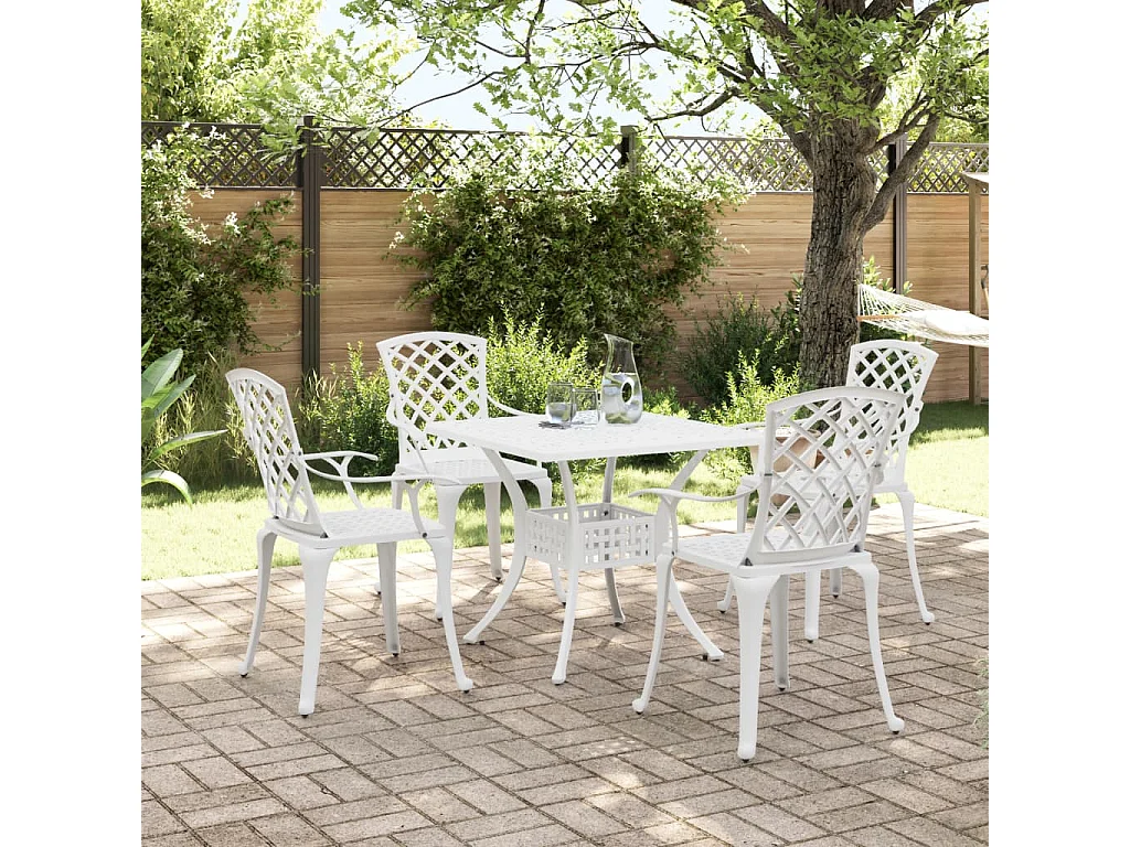 Prolenta Premium -  Ensemble à manger de jardin 5 pcs blanc aluminium coulé