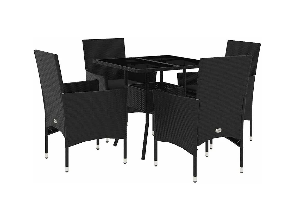 Yorba Linda  5-delige Tuinset met kussens poly rattan en glas zwart