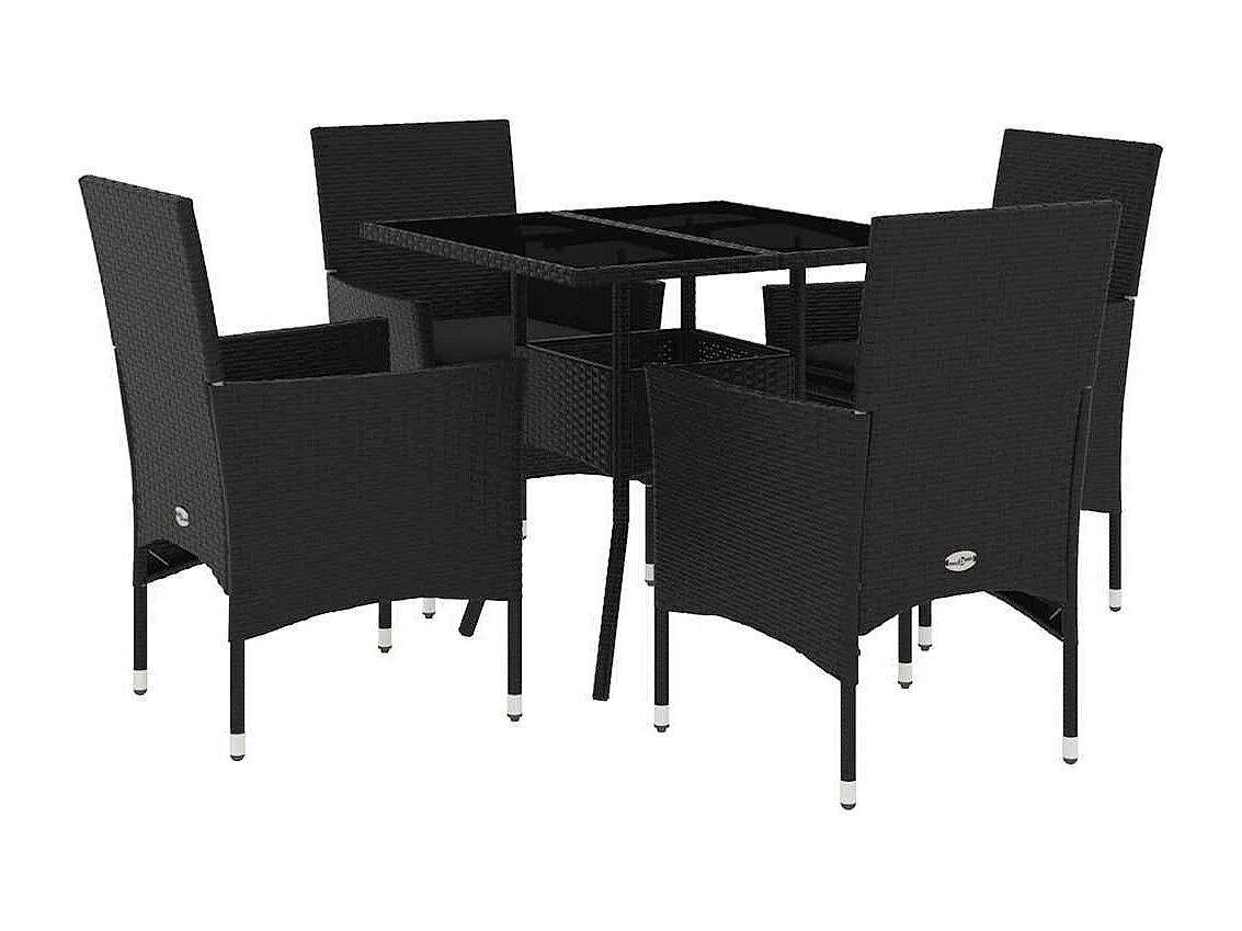 Yorba Linda  Ensemble à manger de jardin et coussins 5 pcs noir rotin verre