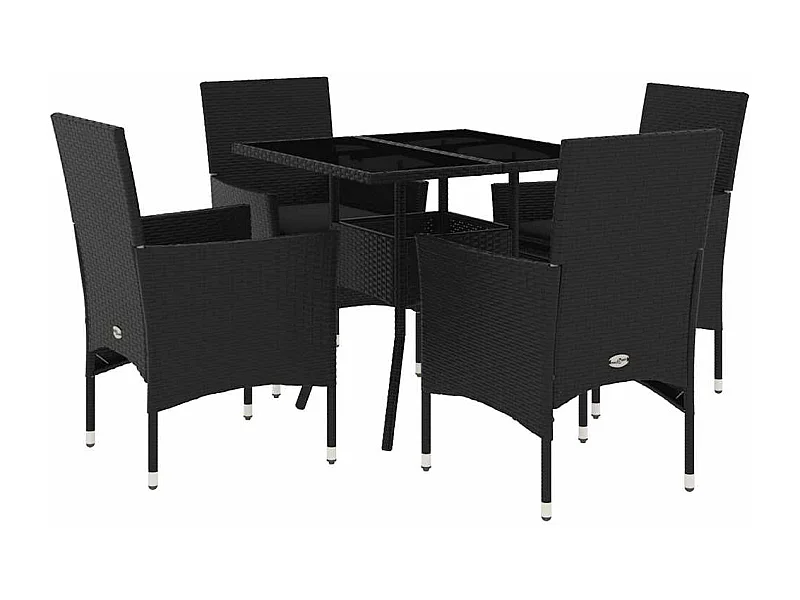 Yorba Linda  Ensemble à manger de jardin et coussins 5 pcs noir rotin verre