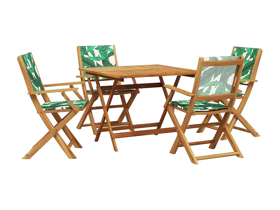 China Grove  Ensemble à manger de jardin 5 pcs motif de feuilles tissu bois
