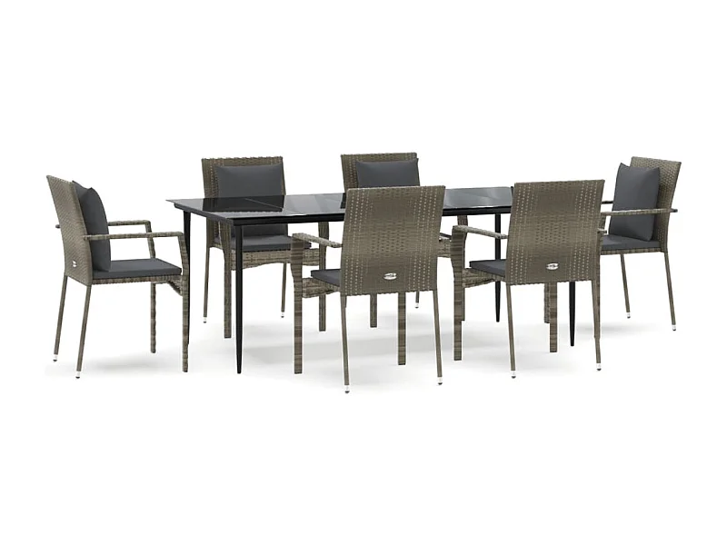 Chelan  Ensemble à manger jardin et coussins 7 pcs Noir et gris Rotin