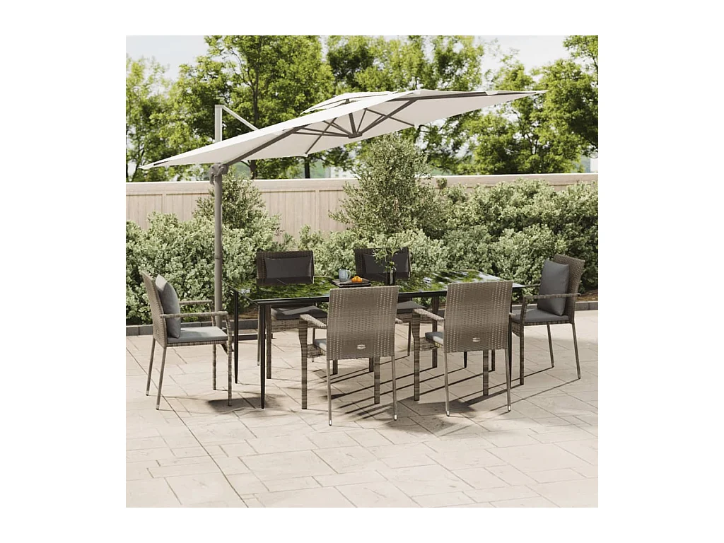 Chelan  Ensemble à manger jardin et coussins 7 pcs Noir et gris Rotin