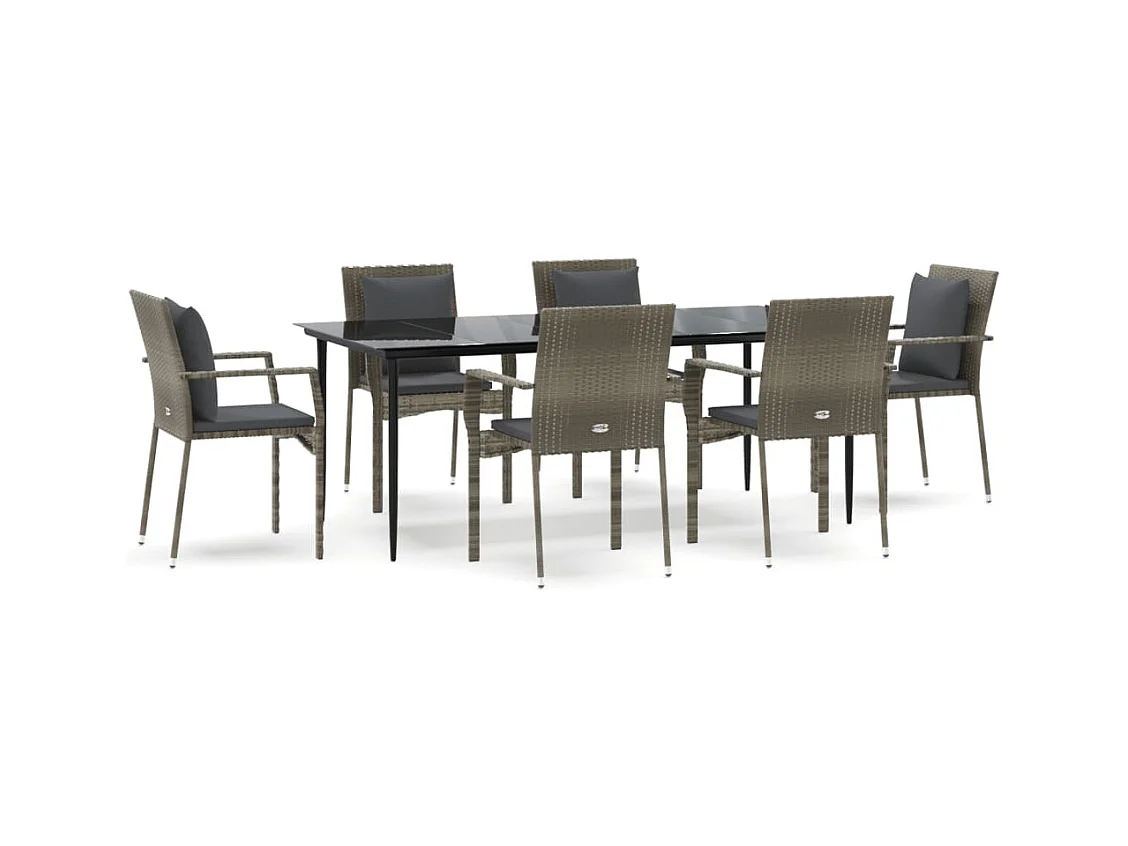 Chelan  Set comedor jardín 7 pzas y cojines ratán sintético negro gris