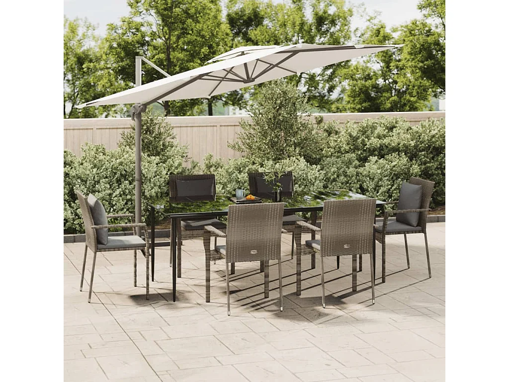 Chelan  Ensemble à manger jardin et coussins 7 pcs Noir et gris Rotin