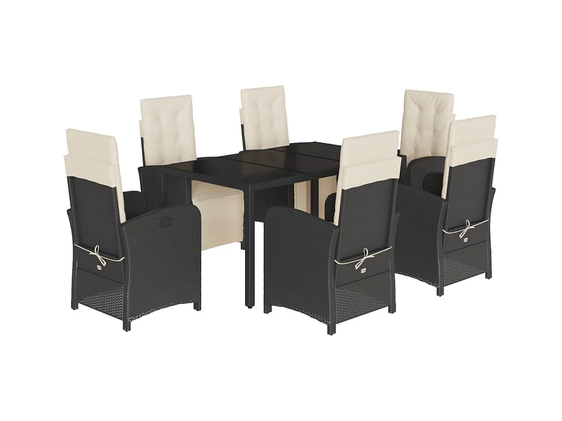 Hillside  Ensemble à manger de jardin coussins 7pcs Noir Résine tressée