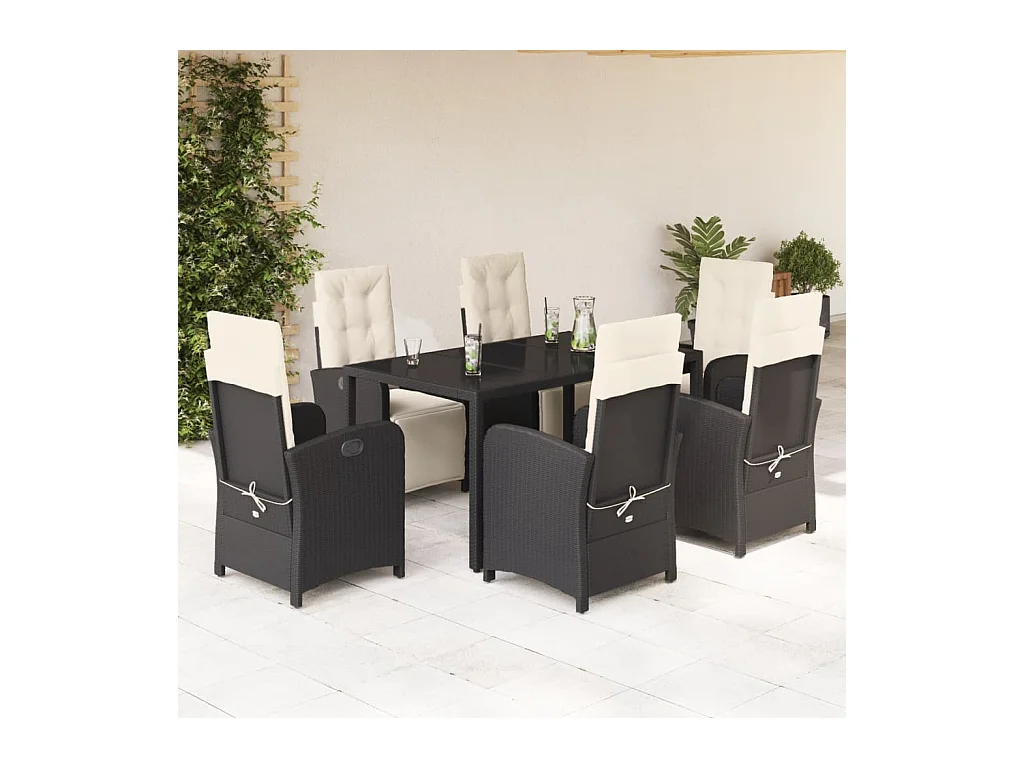 Hillside  Ensemble à manger de jardin coussins 7pcs Noir Résine tressée