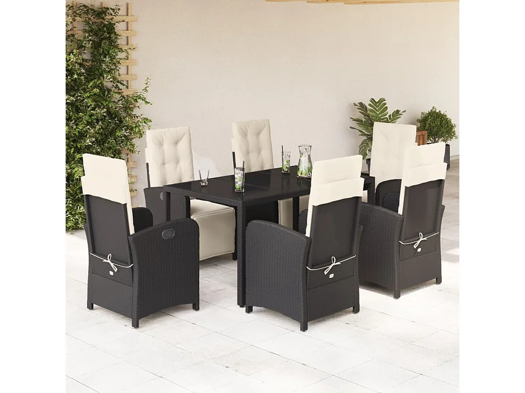 Hillside  7-delige Tuinset met kussens poly rattan zwart