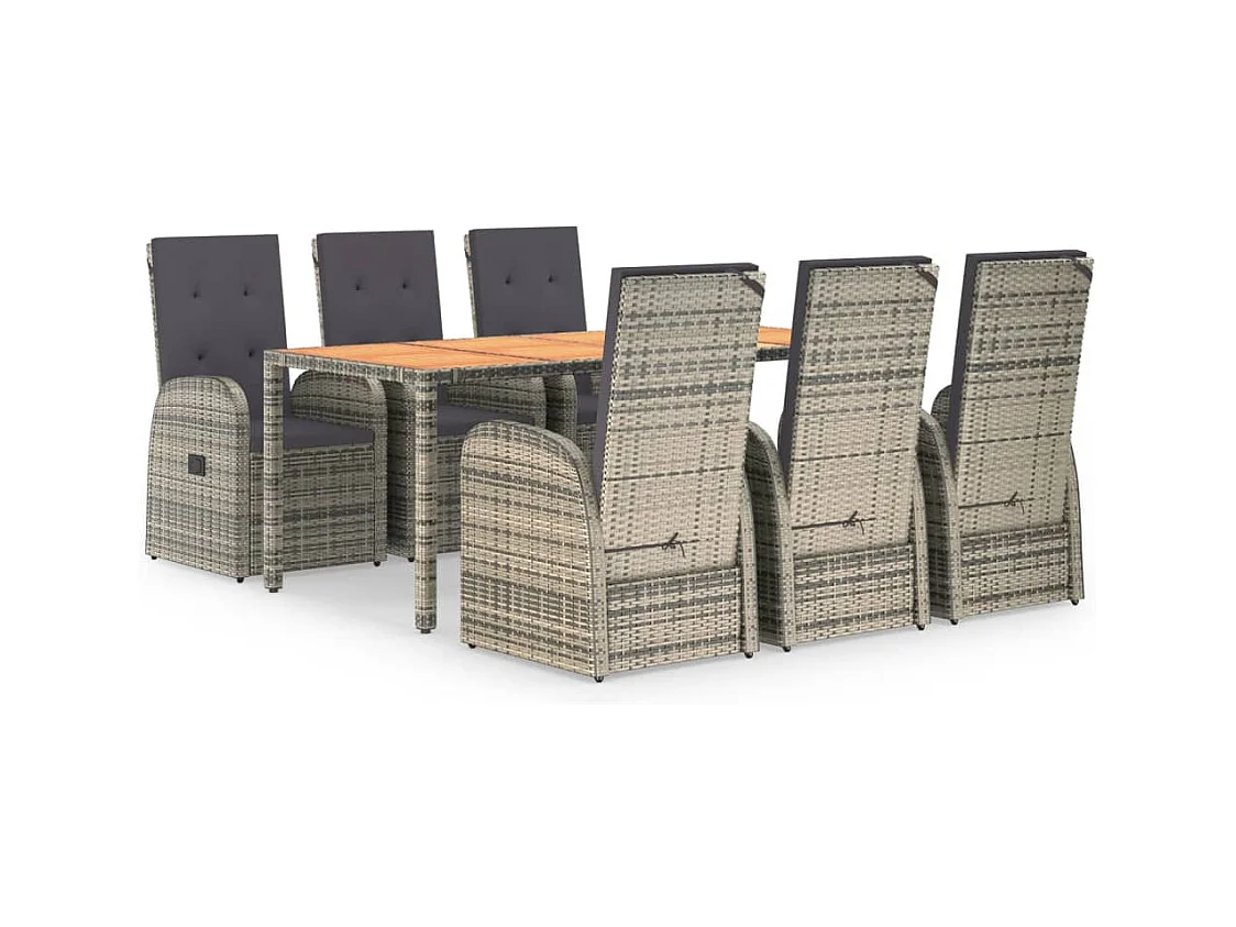 Ringsted  Ensemble à manger de jardin et coussins 7 pcs gris rotin