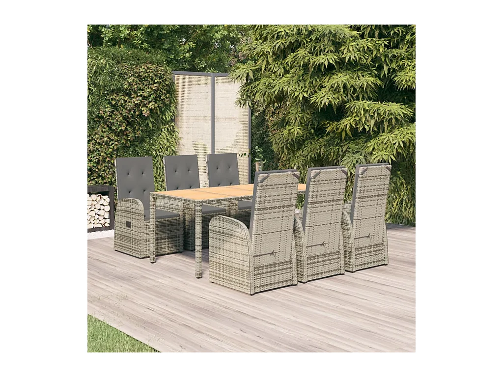 Ringsted  Ensemble à manger de jardin et coussins 7 pcs gris rotin