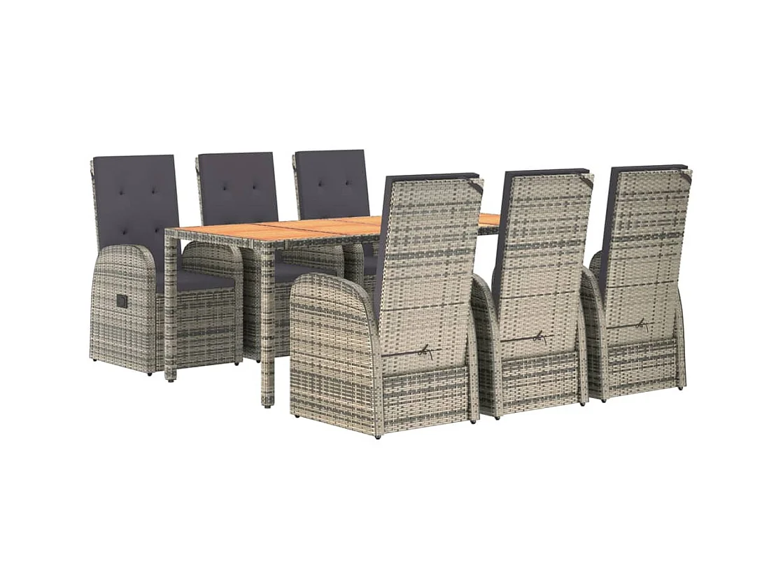 Ringsted  Ensemble à manger de jardin et coussins 7 pcs gris rotin