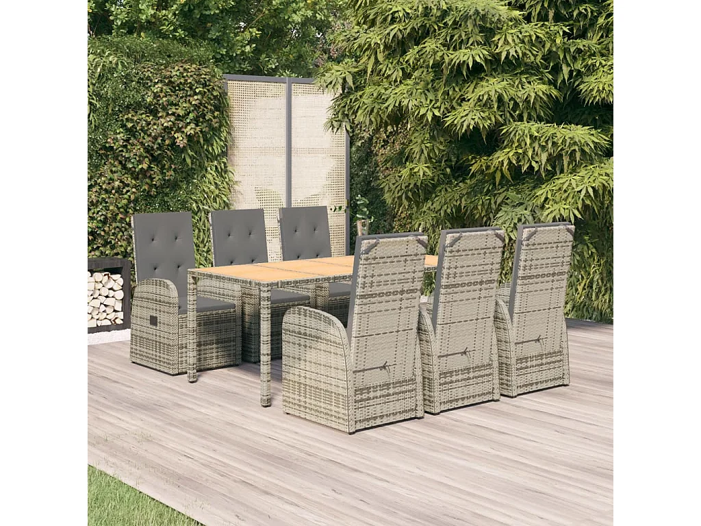 Ringsted  Ensemble à manger de jardin et coussins 7 pcs gris rotin