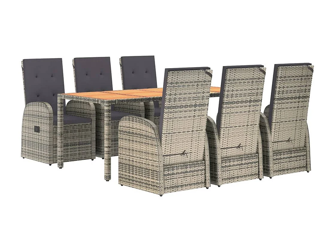 Ringsted  Ensemble à manger de jardin et coussins 7 pcs gris rotin