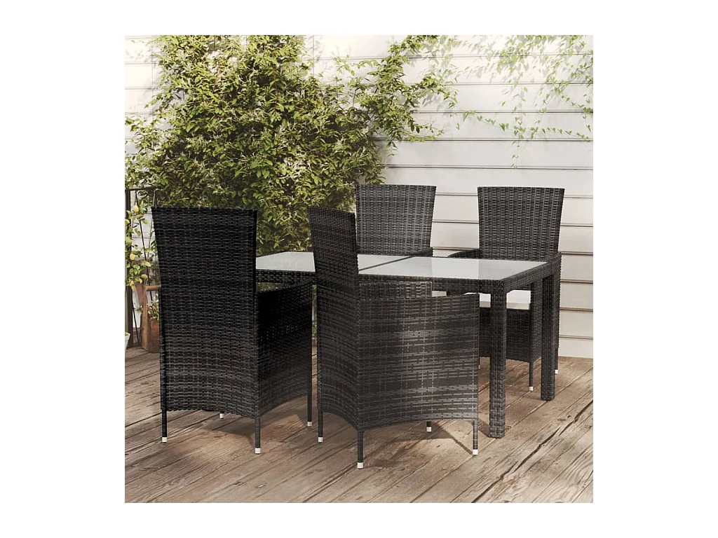 Fea  Juego de comedor exterior 5 piezas con cojines ratán negro