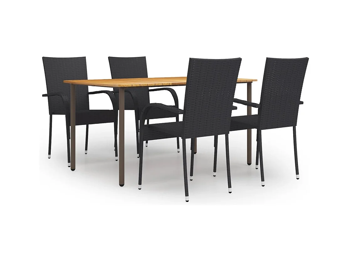 Baldwin  Ensemble à manger de jardin 5 pcs Résine tressée Noir