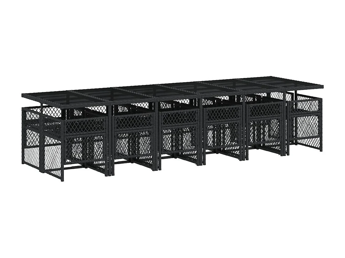 Connersville  Ensemble à manger de jardin 13 pcs coussins noir résine tressée