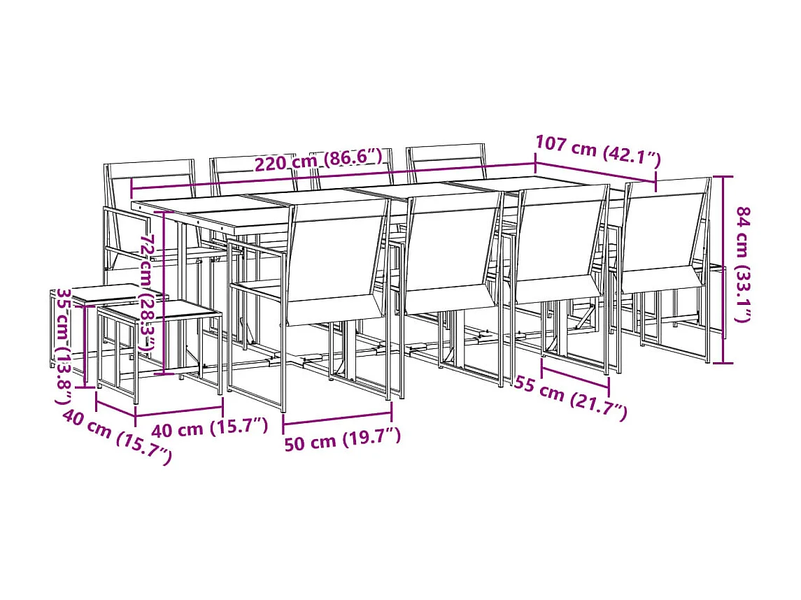 Sophie Rae  Ensemble à manger de jardin 13 pcs noir textilène