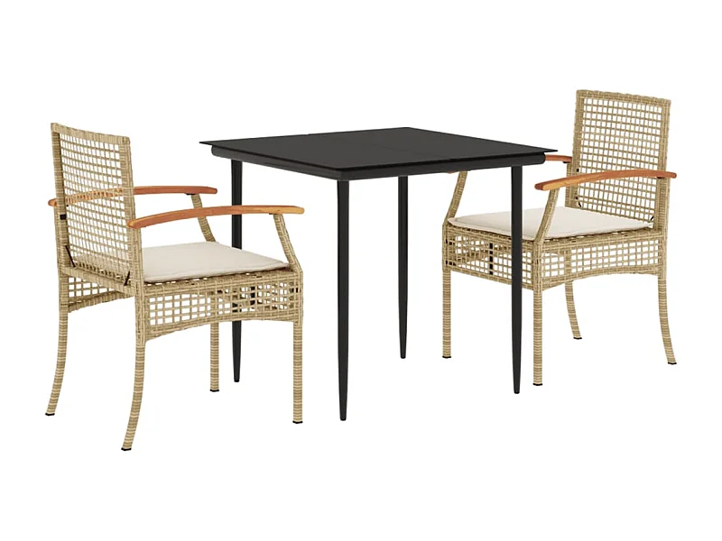 Teis  Ensemble à manger de jardin et coussins 3 pcs Beige poly rotin
