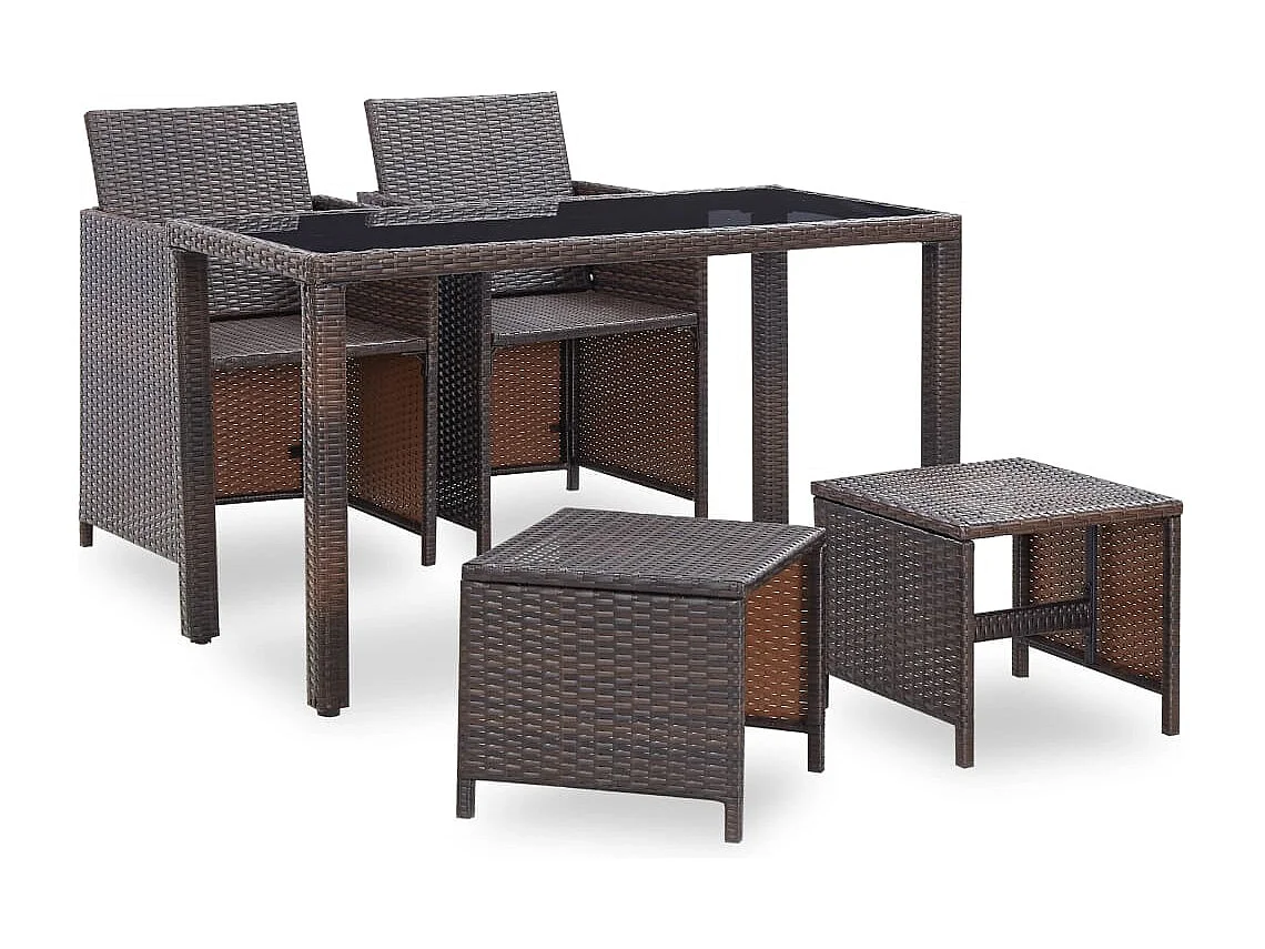 Chenoa  5-delige Tuinset met kussens poly rattan bruin