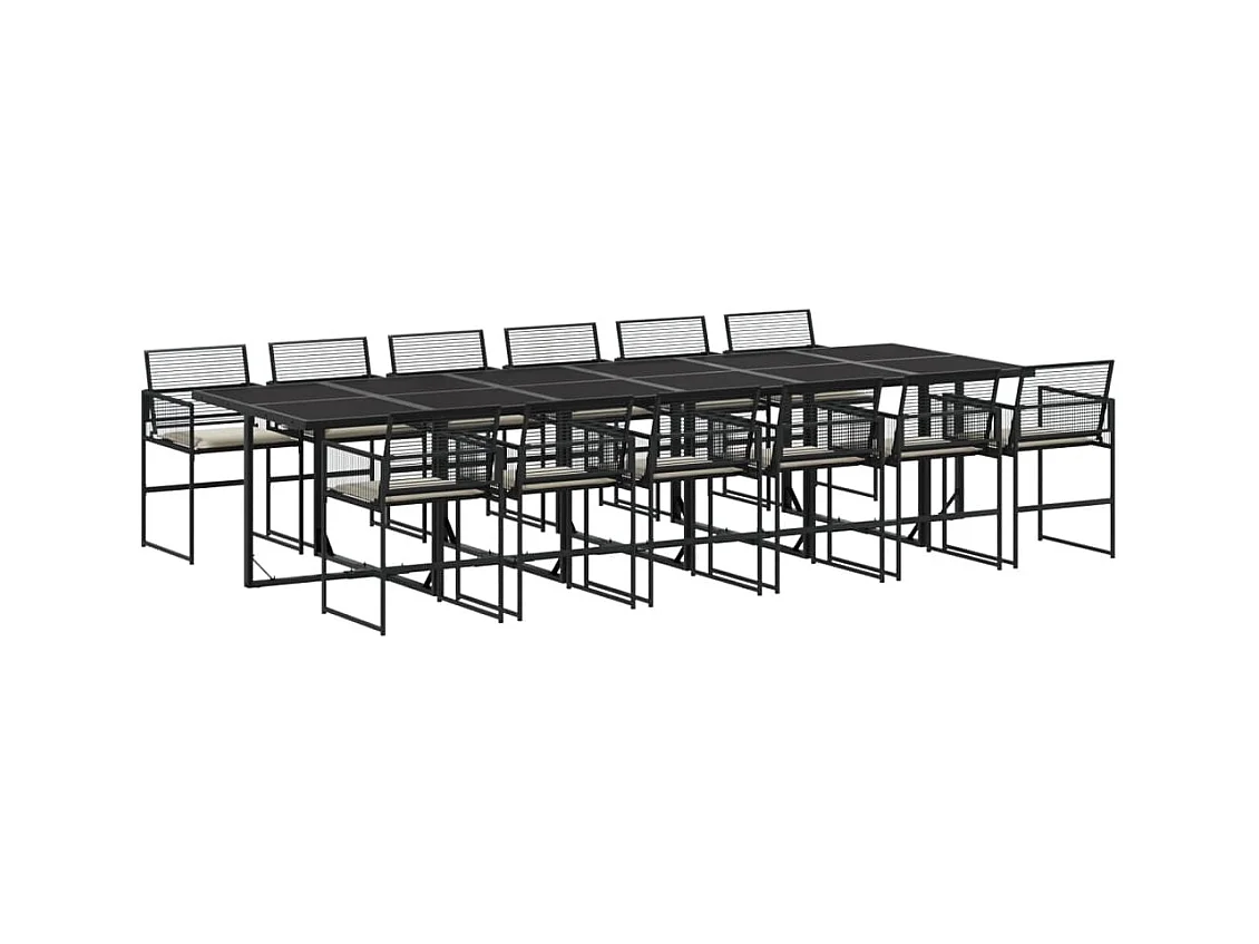 Vynne  Set comedor de jardín con cojines 13 pzas ratán sintético negro