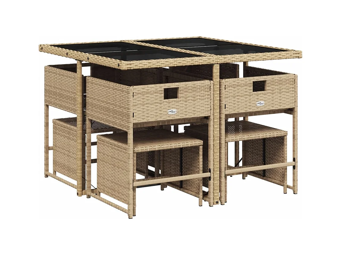 Kirkland  9-delige Tuinset met kussens poly rattan gemengd beige