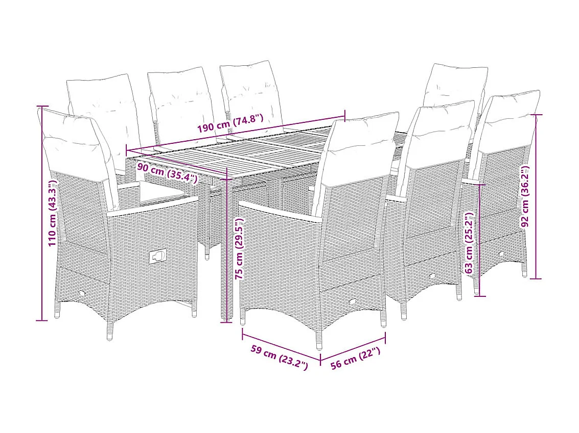 Lapinjärvi  9-delige Tuinset poly rattan zwart