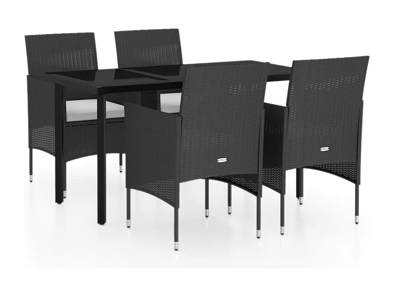 Hillsboro  Ensemble à manger de jardin avec coussins 5 pcs Noir