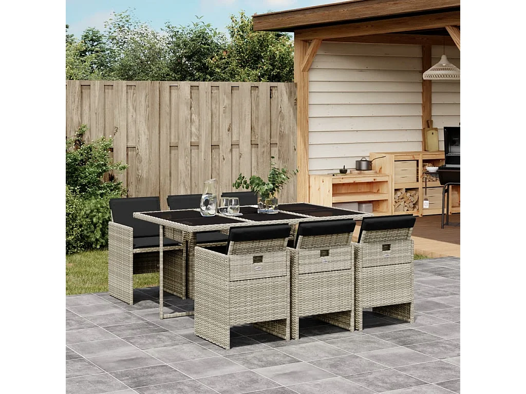 Ljungby  7-delige Tuinset met kussens poly rattan grijs