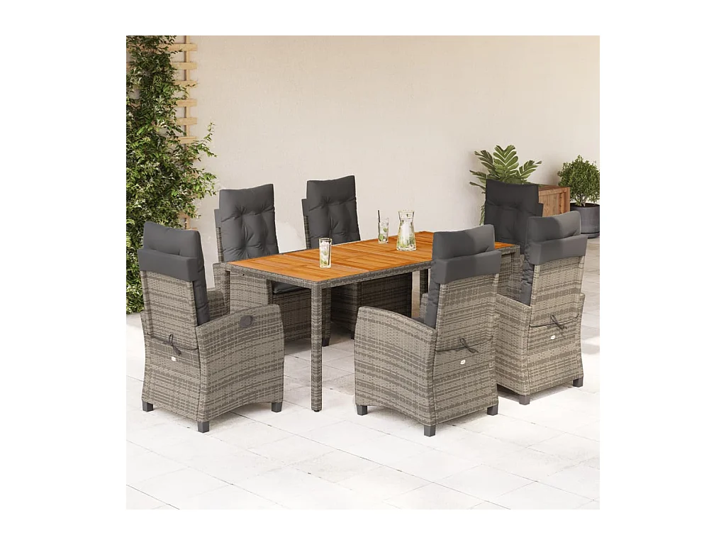 Magnir  Ensemble à manger de jardin et coussins 7 pcs gris rotin